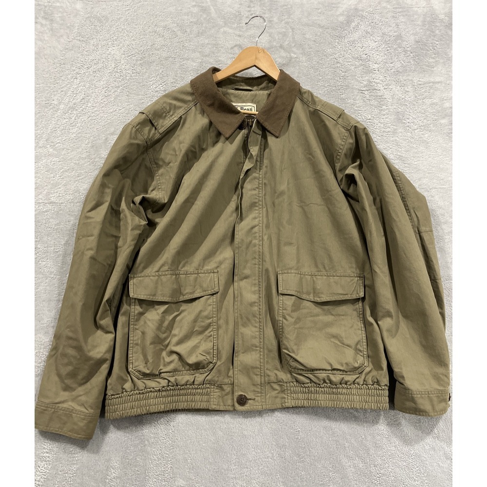 LL Bean Jacket Men's XL Barn Work Chore Coat Olive Green Beige O DRH9